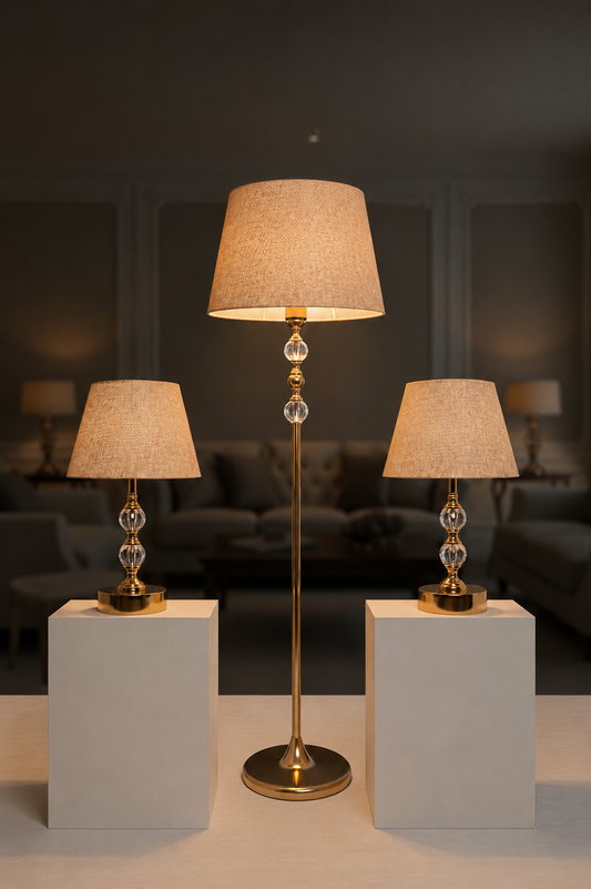 Crystal & Gold Floor Lamp Set — 3 Pieces